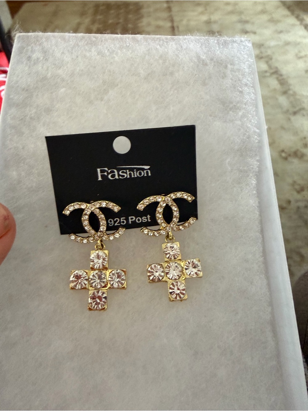 Gold-Tone Clear Crystal Cross Drop Stud Earrings - Fashion jewelry